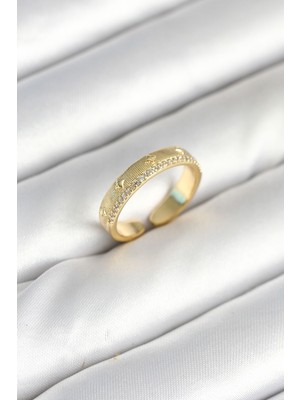 Store Mania Ieg™ Gold Renk Şerit Zirkon Taşlı Kadın Yüzük