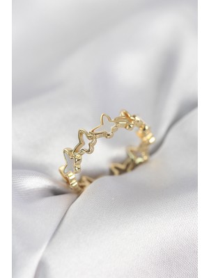 Store Mania Ieg™ Gold Renk Kelebek Model Pirinç Kadın Yüzük