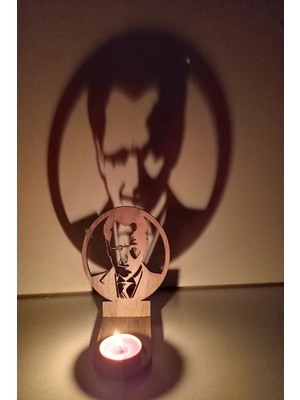 Store Mania Ieg™ Mustafa Kemal Atatürk Figür Kahverengi Ahşap Gölge Mumluk Projeksiyon Biblo – Mum Hediy