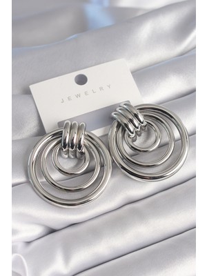 Store Mania Ieg™ Pirinç Gümüş Renk Halka Model Kadın Küpe