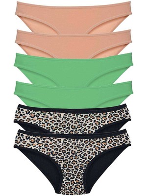 Store Mania Ieg™ 6 Adet Likralı Kadın Slip Külot Leopar Ten Yeşil