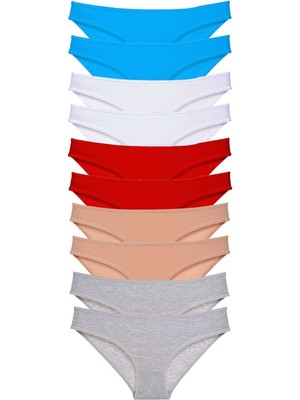 Store Mania Ieg™ 10 Adet Süper Eko Set Likralı Kadın Slip Kırmızı Ten Gri Beyaz Mavi