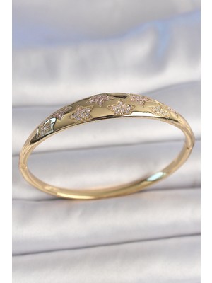 Store Mania Ieg™ Pirinç Gold Renk Zirkon Taşlı Yıldız Işlemeli Kadın Kelepçe