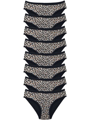 Store Mania Ieg™ 8 Adet Leopar Desenli Likralı Yumuşak Dokulu Kadın Slip Külot