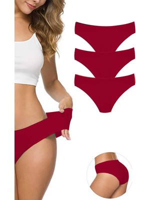 Store Mania Ieg™ 3 Adet Kadın Dikişsiz Lazer Kesim Esnek Iz Yapmayan Külot Bordo