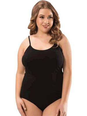 Store Mania Ieg™ Battal Beden Ip Askılı Kadın Çıtçıtlı Body Siyah