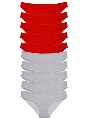 Store Mania Ieg™ 10 Adet Süper Eko Set Likralı Kadın Slip Külot Kırmızı Gri