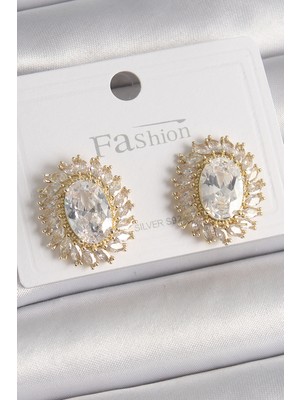 Store Mania Ieg™ Pirinç Gold Renk Zirkon Taşlı Kadın Küpe