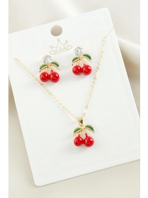 Store Mania Ieg™ Kiraz Zirkon Taşlı Mineli Set Kolye