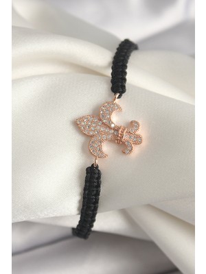 Store Mania Ieg™ Pirinç Rose Renk Zirkon Taşlı Zambak Model Asansörlü Makrome Model Kadın Bileklik