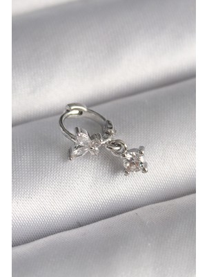 Store Mania Ieg™ 316L Çelik Gümüş Renk Zirkon Taşlı Kelebek Model Sallantı Detay Tragus Piercing