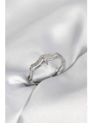 Store Mania Ieg™ Minimal Yıldız Model Gümüş Renk Zirkon Taşlı Kadın Yüzük