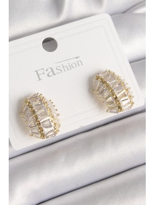 Store Mania Ieg™ Pirinç Gold Renk Zirkon Taşlı Kaplumbağa Kabuğu Model Kadın Küpe