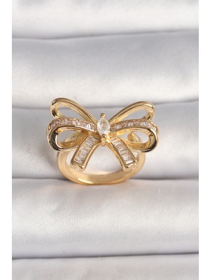 Store Mania Ieg™ Pirinç Gold Renk Ayarlanabilir Zirkon Taşlı Kurdele Model Kadın Yüzük