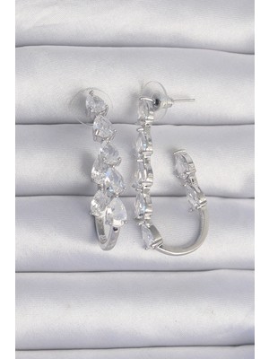 Store Mania Ieg™ Pirinç Gümüş Renk Damla Zirkon Taş Tasarımlı Küpe