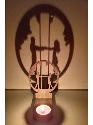 Store Mania Ieg™ Karşılıklı Çift Romantik Figür Kahverengi Ahşap Gölge Mumluk Projeksiyon Biblo – Mu