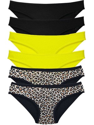 Store Mania Ieg™ 6 Adet Likralı Kadın Slip Külot Leopar Siyah Sarı