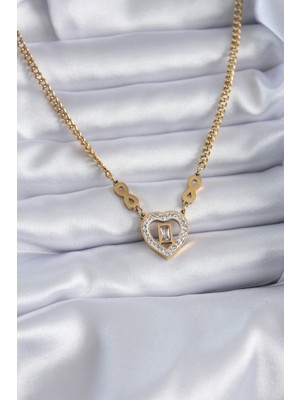 Store Mania Ieg™ 316L Çelik Gold Renk Zirkon Taşlı Kalp Model Sonsuzluk Detay Kadın Kolye