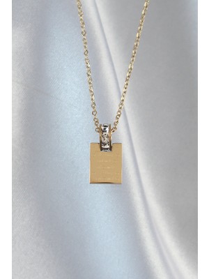Store Mania Ieg™ 316L Çelik Zincir Gold Renk Zirkon Taşlı Aşk Mektubu Kolye