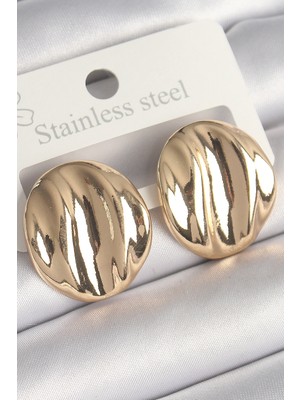 Store Mania Ieg™ Pirinç Gold Renk Işlemeli Daire Plaka Model Kadın Küpe