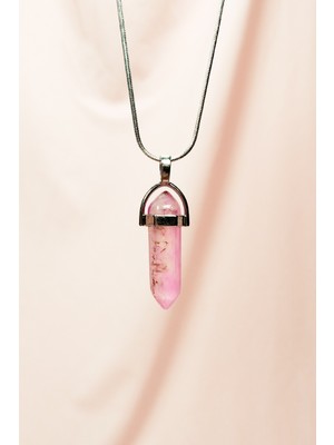 Store Mania Ieg™ Pembe Kuvars Doğal Taşı Zincirli El Yapımı Tasarımlı Kolye Uç: 3,5 cm Zincir: 20 cm K