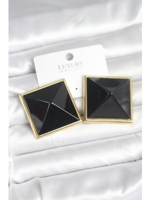 Store Mania Ieg™ Pirinç Gold Renk Siyah Piramit Model Kadın Küpe