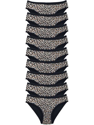 Store Mania Ieg™ 9 Adet Leopar Desenli Likralı Yumuşak Dokulu Kadın Slip Külot
