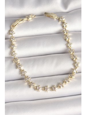Store Mania Ieg™ Pirinç Gold Renk Zirkon Taşlı Yıldız Model Vıp Seri Kadın Bileklik
