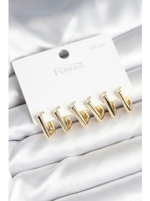 Store Mania Ieg™ Gold Renk Kare Model Pirinç 925 Ayar Gümüş Çivili Kadın Küpe Seti