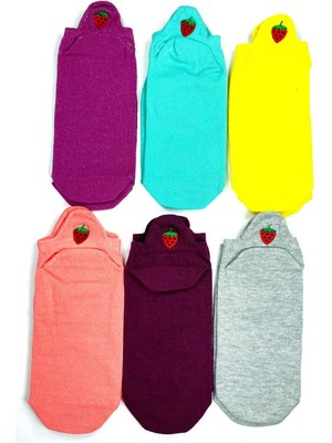 Store Mania Ieg™ 6 Çift Çilek Nakış Baskılı Pamuklu Yumuşak Kadın Bilek Çorap