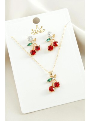 Store Mania Ieg™ Kiraz Zirkon Taşlı Set Kolye