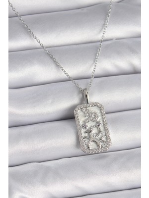 Store Mania Ieg™ 316L Çelik Gümüş Renk Zincir Oğlak Burcu Zirkon Taşlı Kadın Kolye