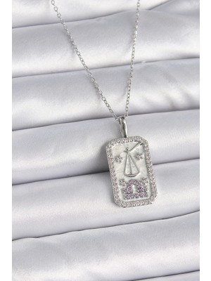 Store Mania Ieg™ 316L Çelik Gümüş Renk Terazi Burcu Zirkon Taşlı Kadın Kolye