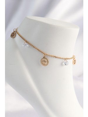 Store Mania Ieg™ 316L Çelik Gold Renk Zirkon Taşlı Yıldızlı Halhal