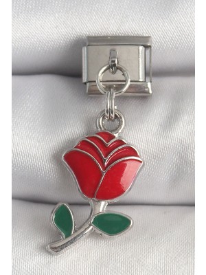 Store Mania Ieg™ 316L Çelik Gümüş Renk Sallantı Kırmızı Gül Model Nomination Charm