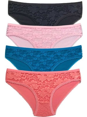 Store Mania Ieg™ 4 Adet Önü Dantelli Transparan Kadın Slip Külot S218