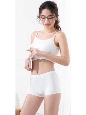 Store Mania Ieg™ Kadın Dikişsiz Görünmez Iz Yapmaz Mini Şort Boxer Beyaz