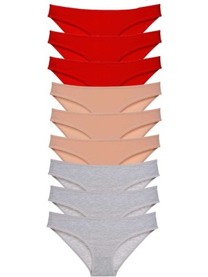 Store Mania Ieg™ 9 Adet Süper Eko Set Likralı Kadın Slip Külot Kırmızı Ten Gri