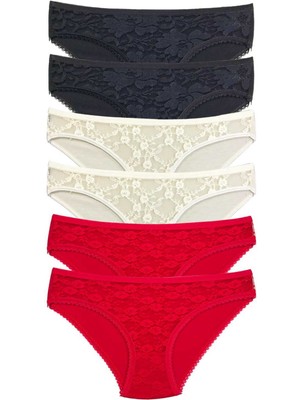 Store Mania Ieg™ 6 Adet Önü Dantelli Transparan Kadın Slip Külot S116