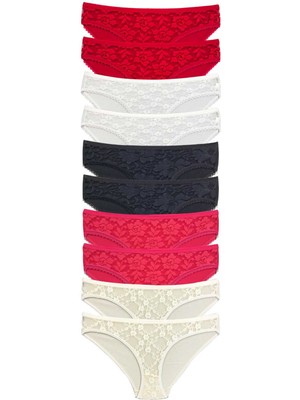 Store Mania Ieg™ 10 Adet Önü Dantelli Transparan Kadın Slip Külot S1