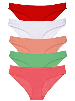 Store Mania Ieg™ 5 Adet Süper Eko Set Likralı Kadın Slip Külot Kırmızı Beyaz Pudra Yeşil Fuşya