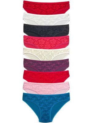 Store Mania Ieg™ 9 Adet Önü Dantelli Transparan Kadın Slip Külot S119