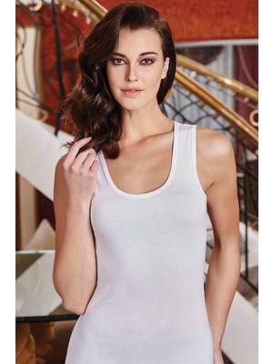 Store Mania Ieg™ Geniş Askılı Elestan Likralı Kadın Atlet Beyaz 2127B