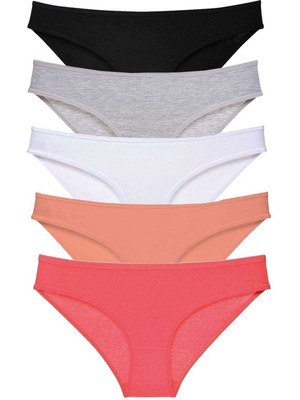 Store Mania Ieg™ 5 Adet Süper Eko Set Likralı Kadın Slip Külot Siyah Gri Beyaz Pudra Fuşya