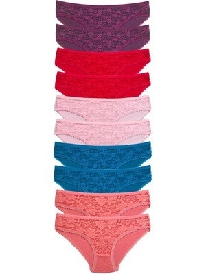 Store Mania Ieg™ 10 Adet Önü Dantelli Transparan Kadın Slip Külot S230