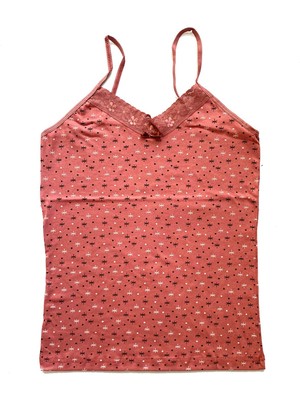 Store Mania Ieg™ Kadın Askılı Desenli Atlet Dantelli Empirme Pamuklu Penye D4