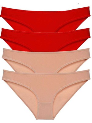Store Mania Ieg™ 4 Adet Eko Set Likralı Kadın Slip Külot Kırmızı Ten