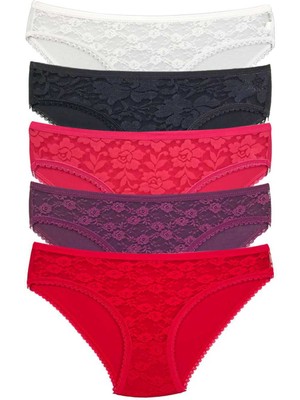 Store Mania Ieg™ 5 Adet Önü Dantelli Transparan Kadın Slip Külot S130