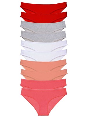 Store Mania Ieg™ 10 Adet Süper Eko Set Likralı Kadın Slip Külot Kırmızı Gri Beyaz Pudra Fuşya