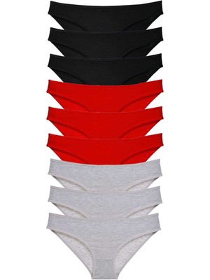 Store Mania Ieg™ 9 Adet Süper Eko Set Likralı Kadın Slip Külot Siyah Kırmızı Gri